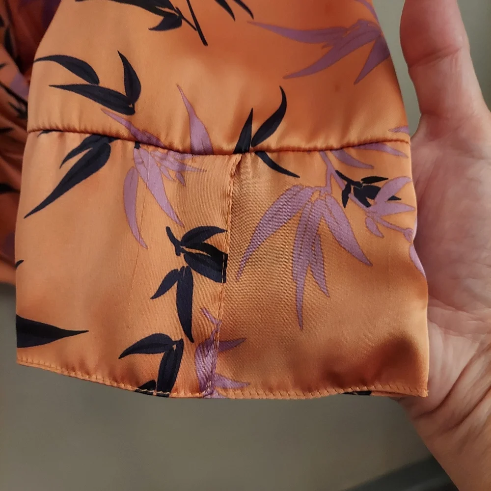 ZARA Orange Floral Long Sleeve Silky Feel Bodysuit M - Picture 8 of 16